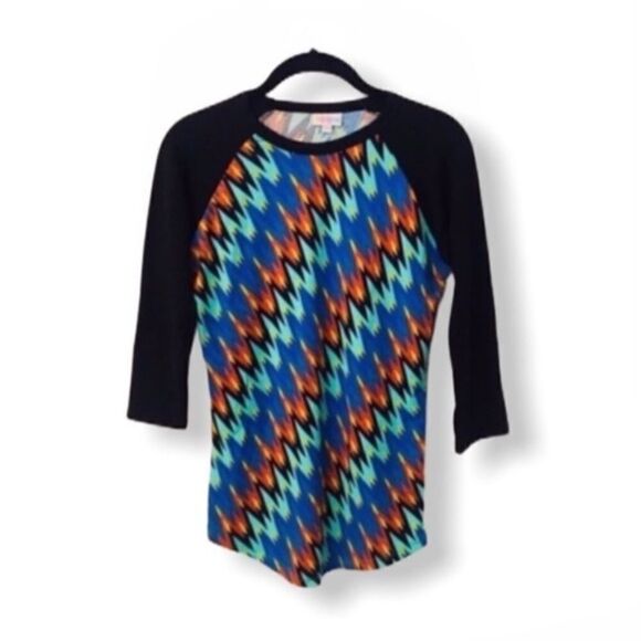LuLaRoe Randy XXS Raglan Baseball Tee Multicolor Zig Zag NWT - Picture 3 of 5